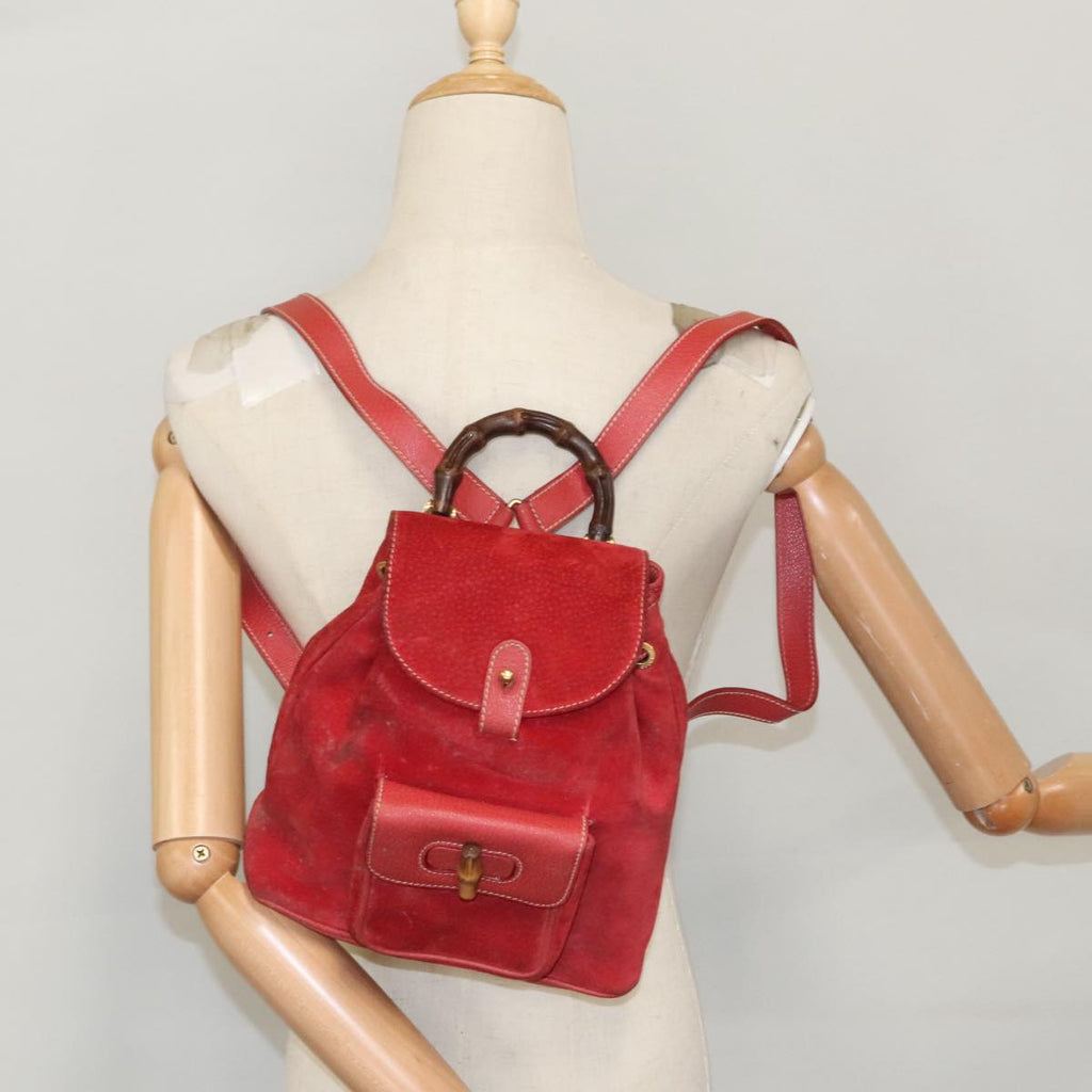 GUCCI Bamboo Backpack Suede Red Gold 003 58 0030 bs19461