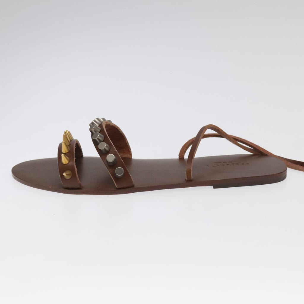 GUCCI Sandals Wood Metal 6 1/2 Brown Gold Silver 563515 bs19479