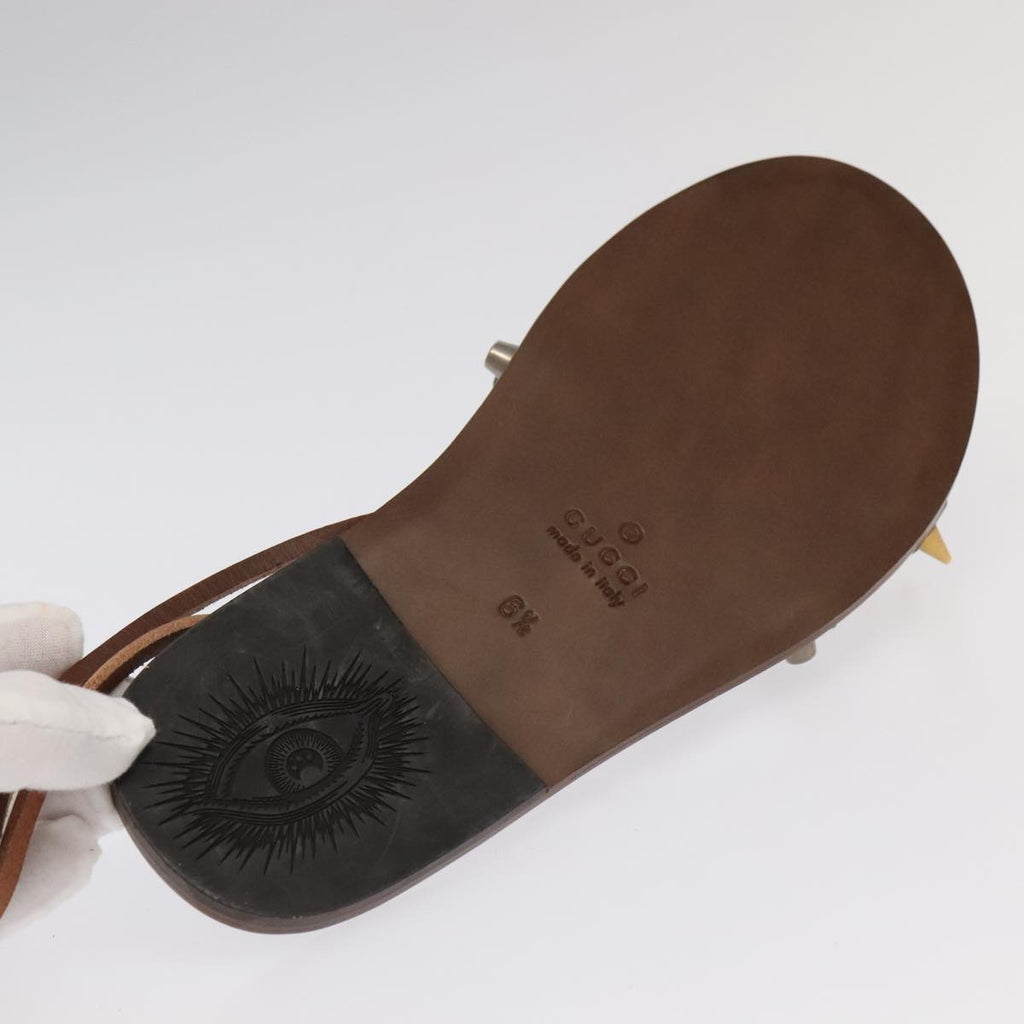 GUCCI Sandals Wood Metal 6 1/2 Brown Gold Silver 563515 bs19479