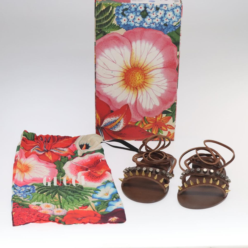 GUCCI Sandals Wood Metal 6 1/2 Brown Gold Silver 563515 bs19479