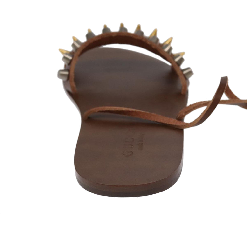 GUCCI Sandals Wood Metal 6 1/2 Brown Gold Silver 563515 bs19479