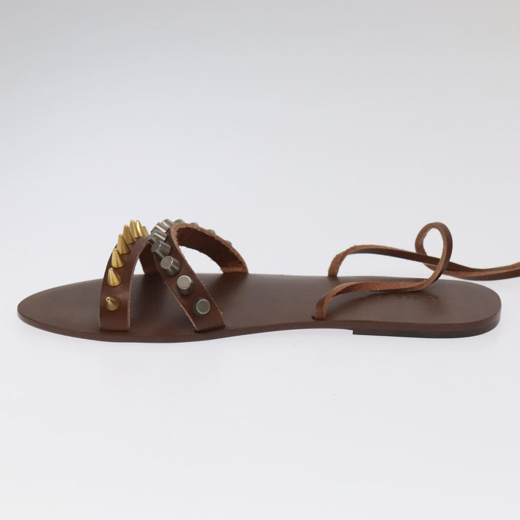 GUCCI Sandals Wood Metal 6 1/2 Brown Gold Silver 563515 bs19479