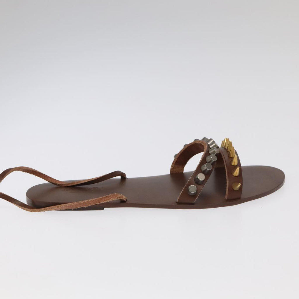 GUCCI Sandals Wood Metal 6 1/2 Brown Gold Silver 563515 bs19479