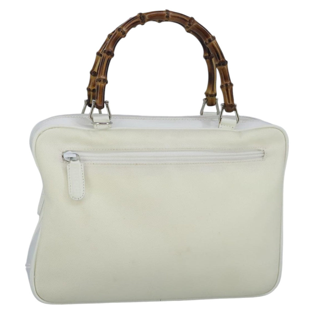 GUCCI Bamboo Hand Bag Nylon Leather White Silver 000 2040 0538 bs19480
