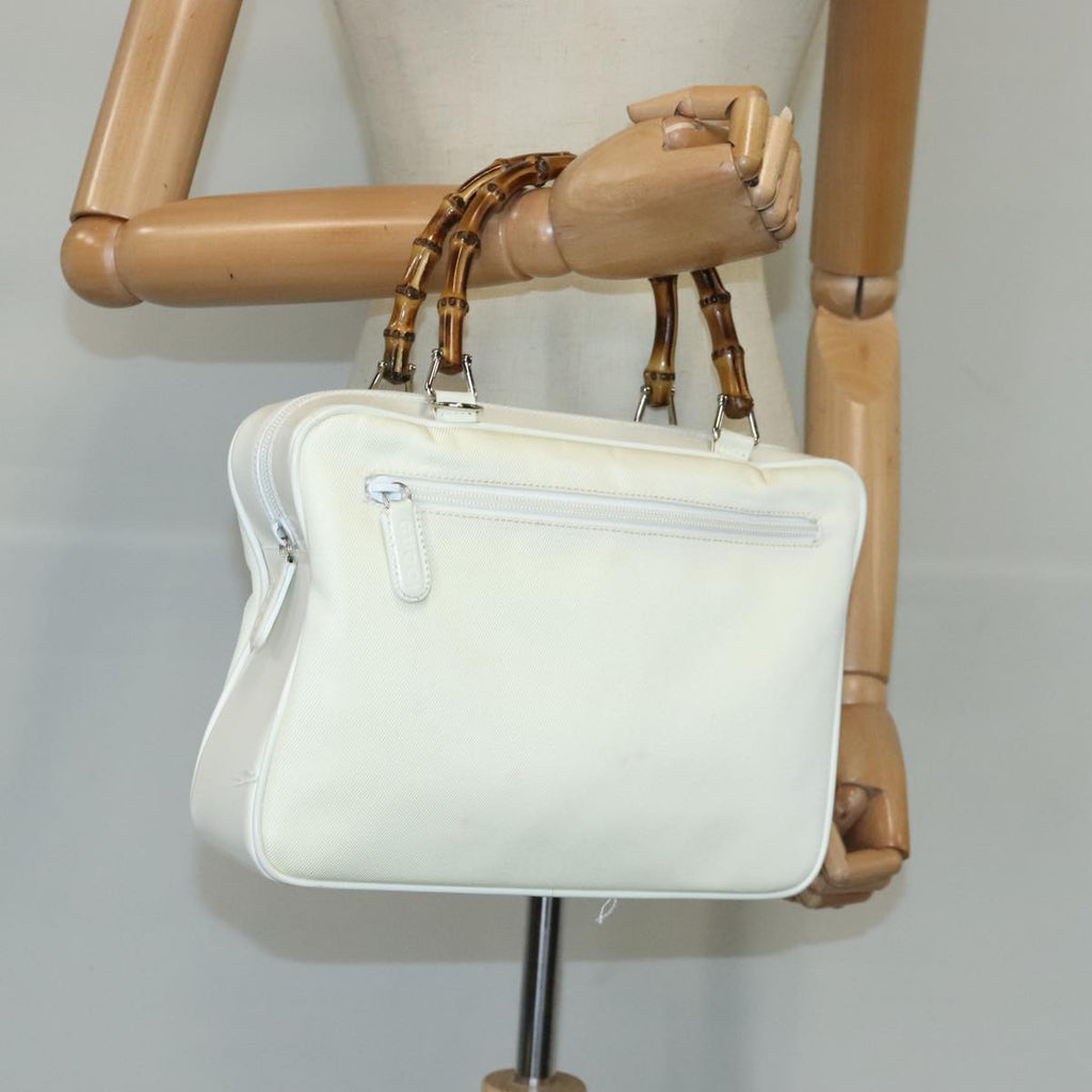 GUCCI Bamboo Hand Bag Nylon Leather White Silver 000 2040 0538 bs19480