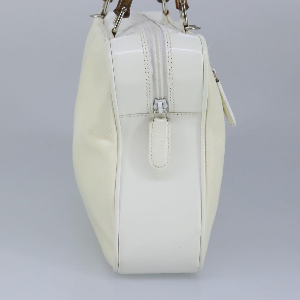 GUCCI Bamboo Hand Bag Nylon Leather White Silver 000 2040 0538 bs19480