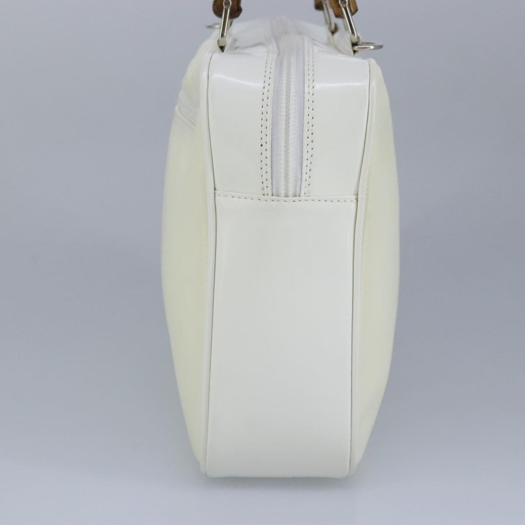 GUCCI Bamboo Hand Bag Nylon Leather White Silver 000 2040 0538 bs19480