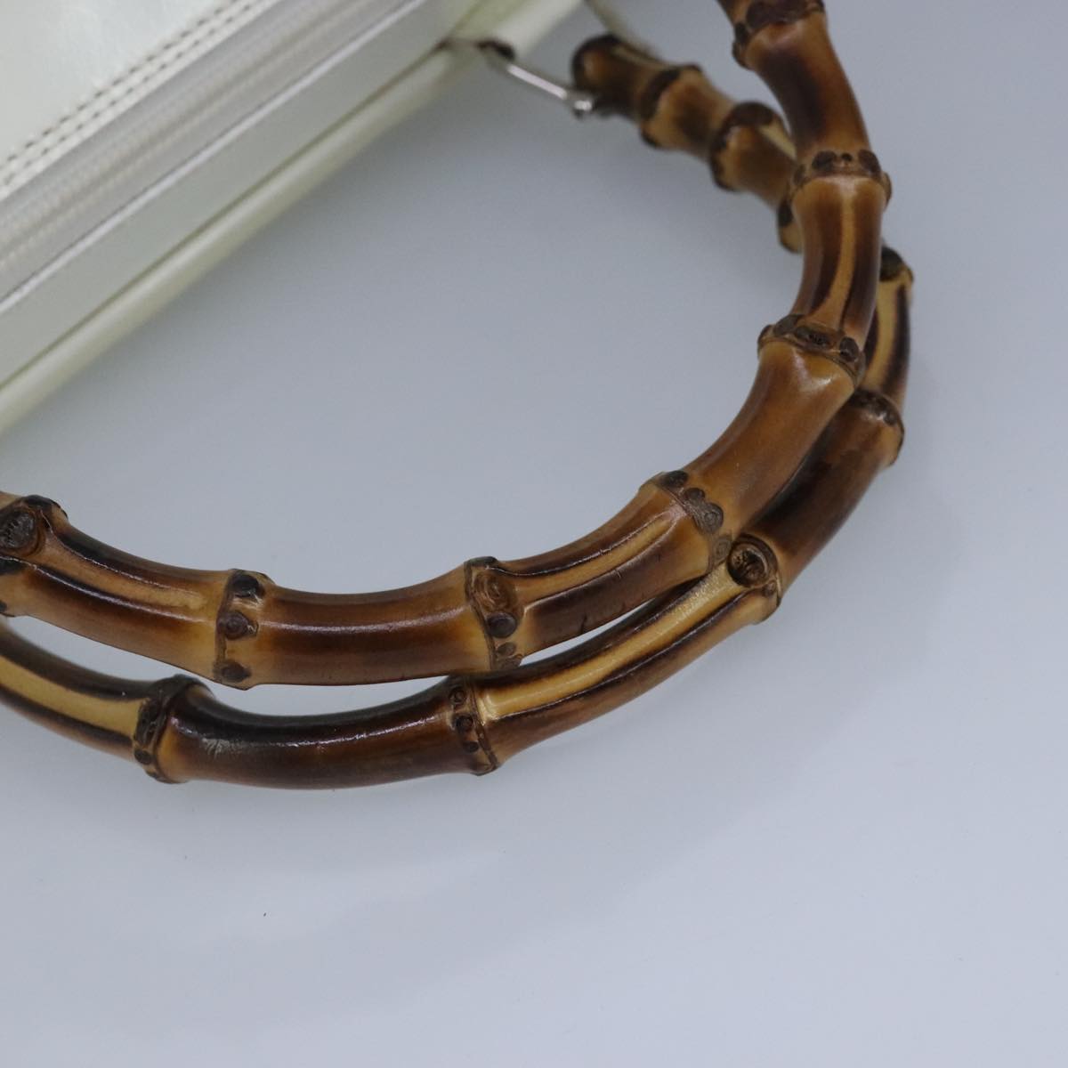 GUCCI Bamboo Hand Bag Nylon Leather White Silver 000 2040 0538 bs19480