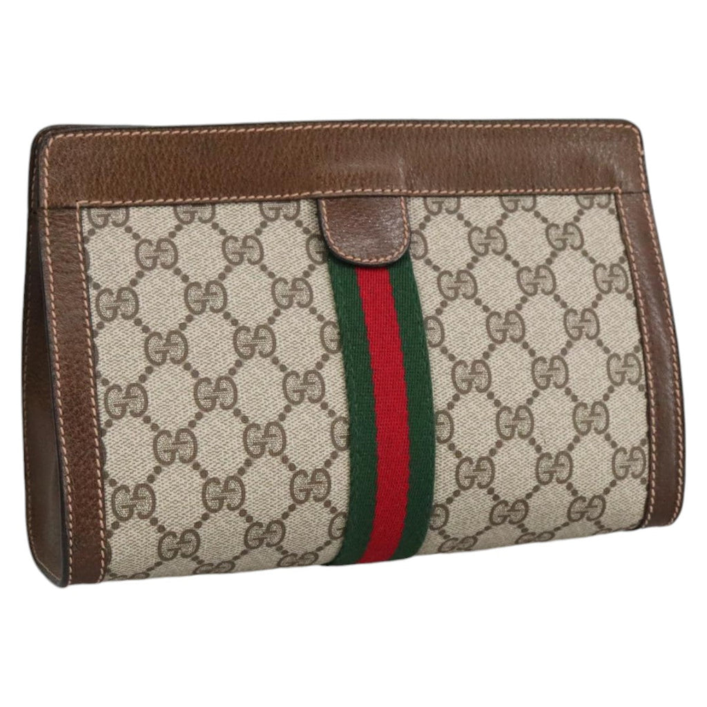 GUCCI GG Supreme Web Sherry Line Clutch Bag PVC Beige 67 014 2125 bs19481