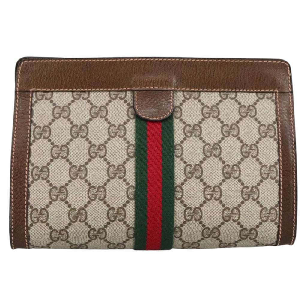 GUCCI GG Supreme Web Sherry Line Clutch Bag PVC Beige 67 014 2125 bs19481