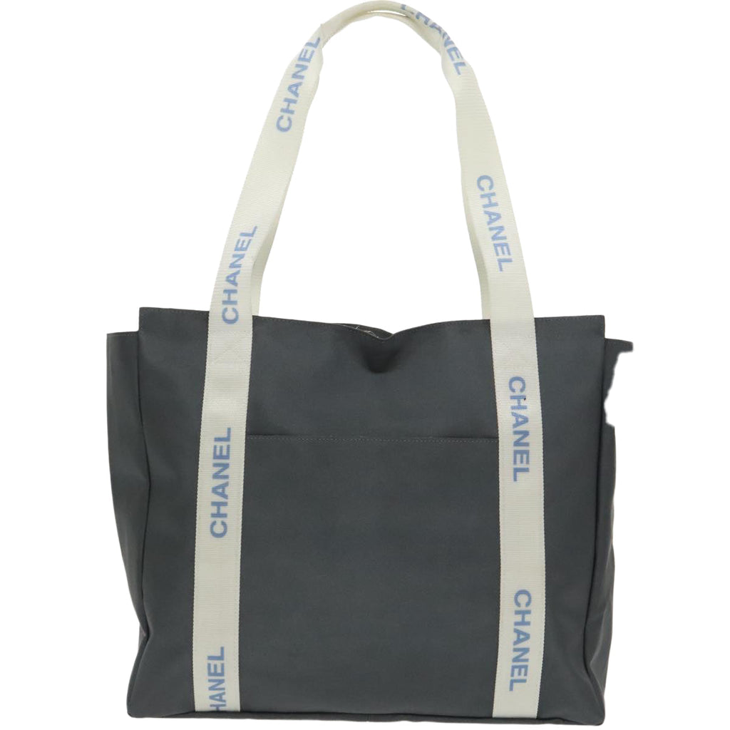 CHANEL Tote Bag Nylon Gray White CC bs19531