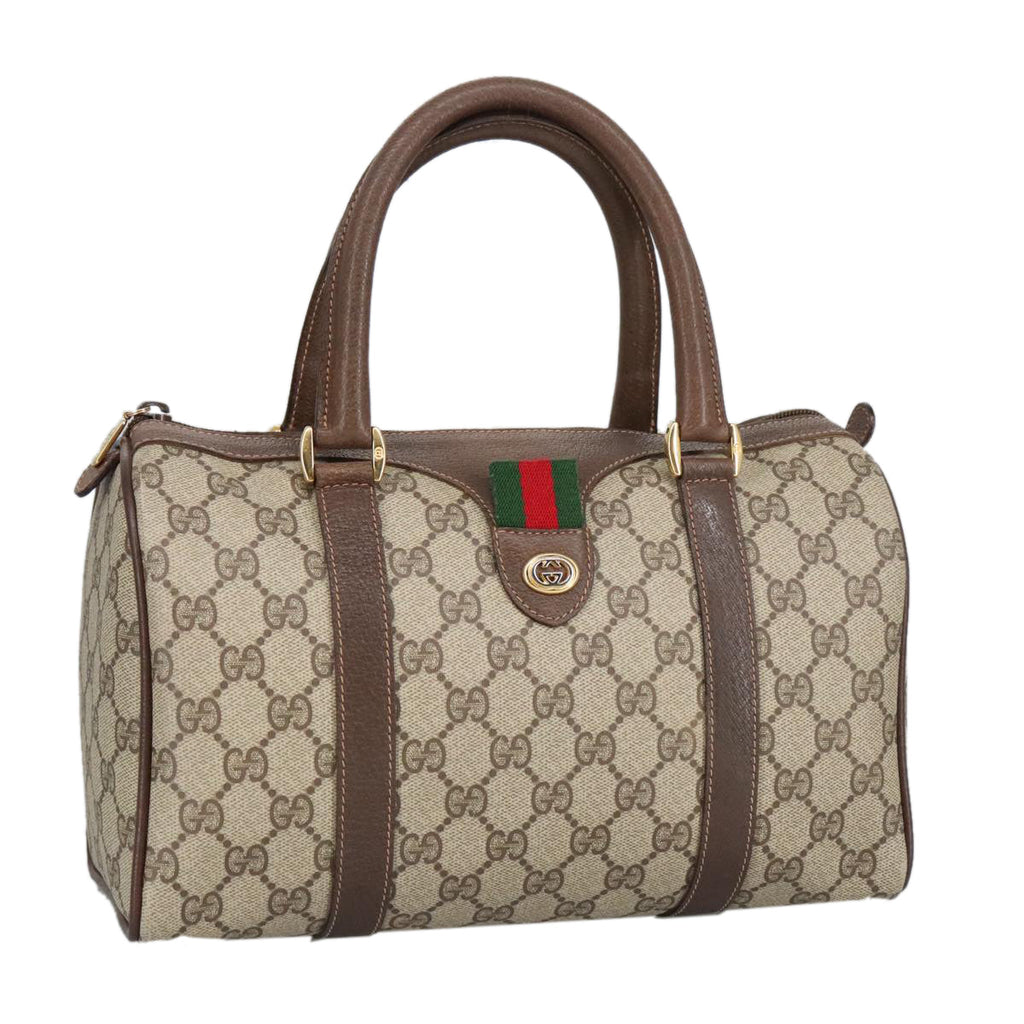 GUCCI GG Supreme Web Sherry Line Boston Bag PVC Beige 40 02 006 bs19577