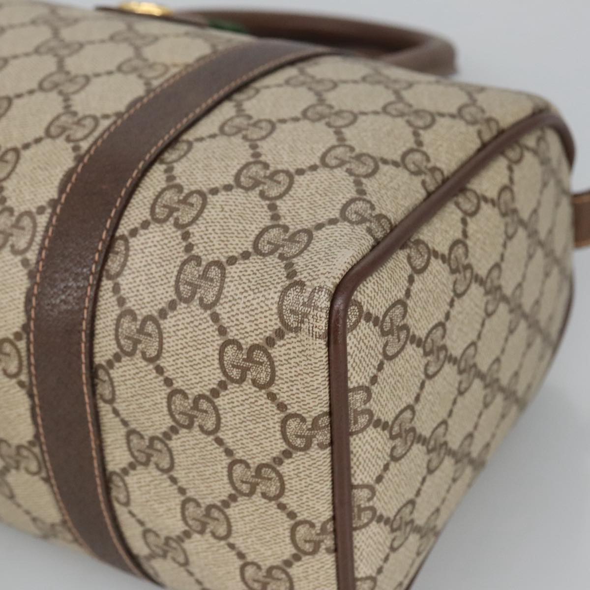 GUCCI GG Supreme Web Sherry Line Boston Bag PVC Beige 40 02 006 bs19577