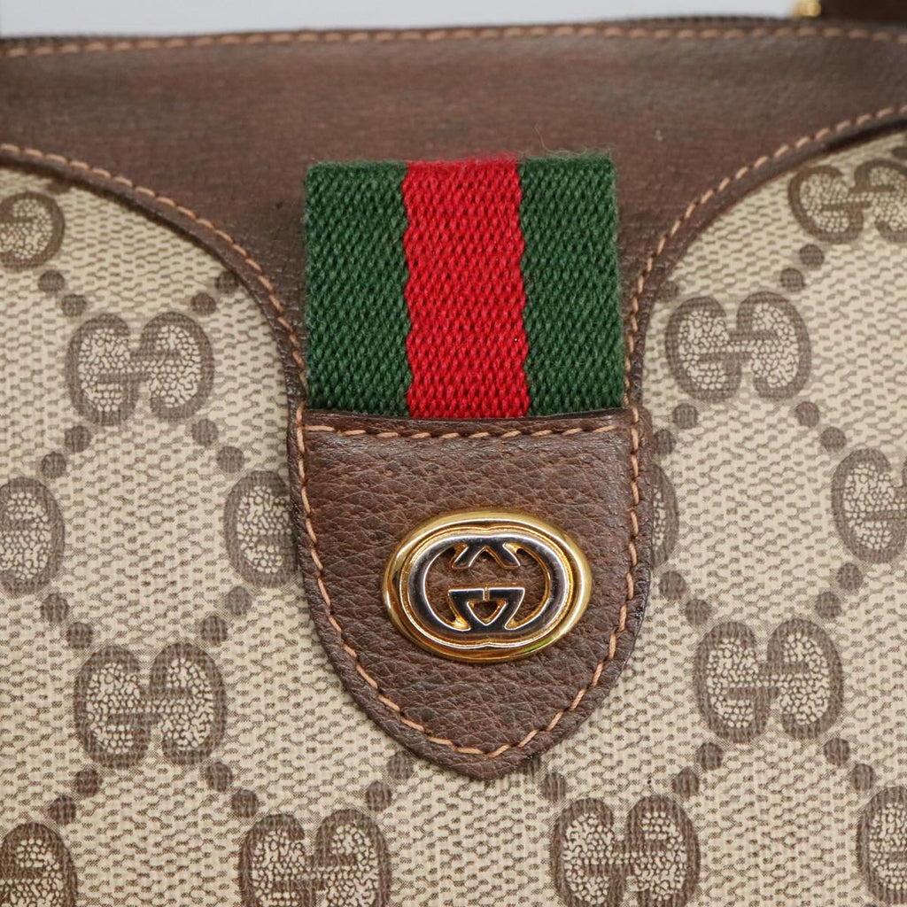 GUCCI GG Supreme Web Sherry Line Boston Bag PVC Beige 40 02 006 bs19577