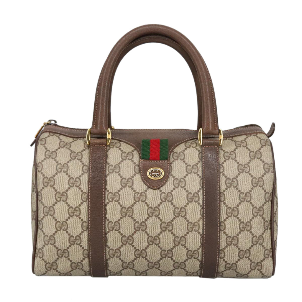 GUCCI GG Supreme Web Sherry Line Boston Bag PVC Beige 40 02 006 bs19577