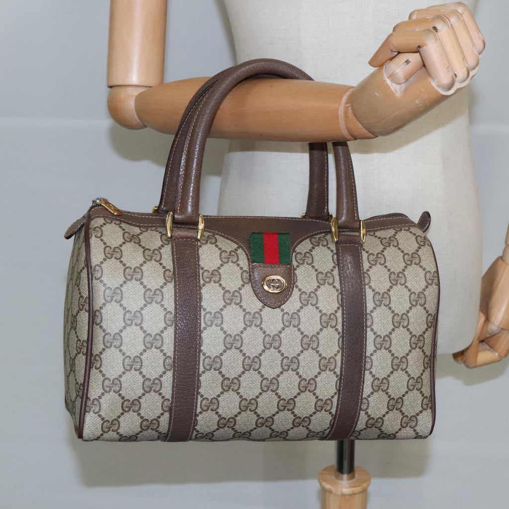 GUCCI GG Supreme Web Sherry Line Boston Bag PVC Beige 40 02 006 bs19577