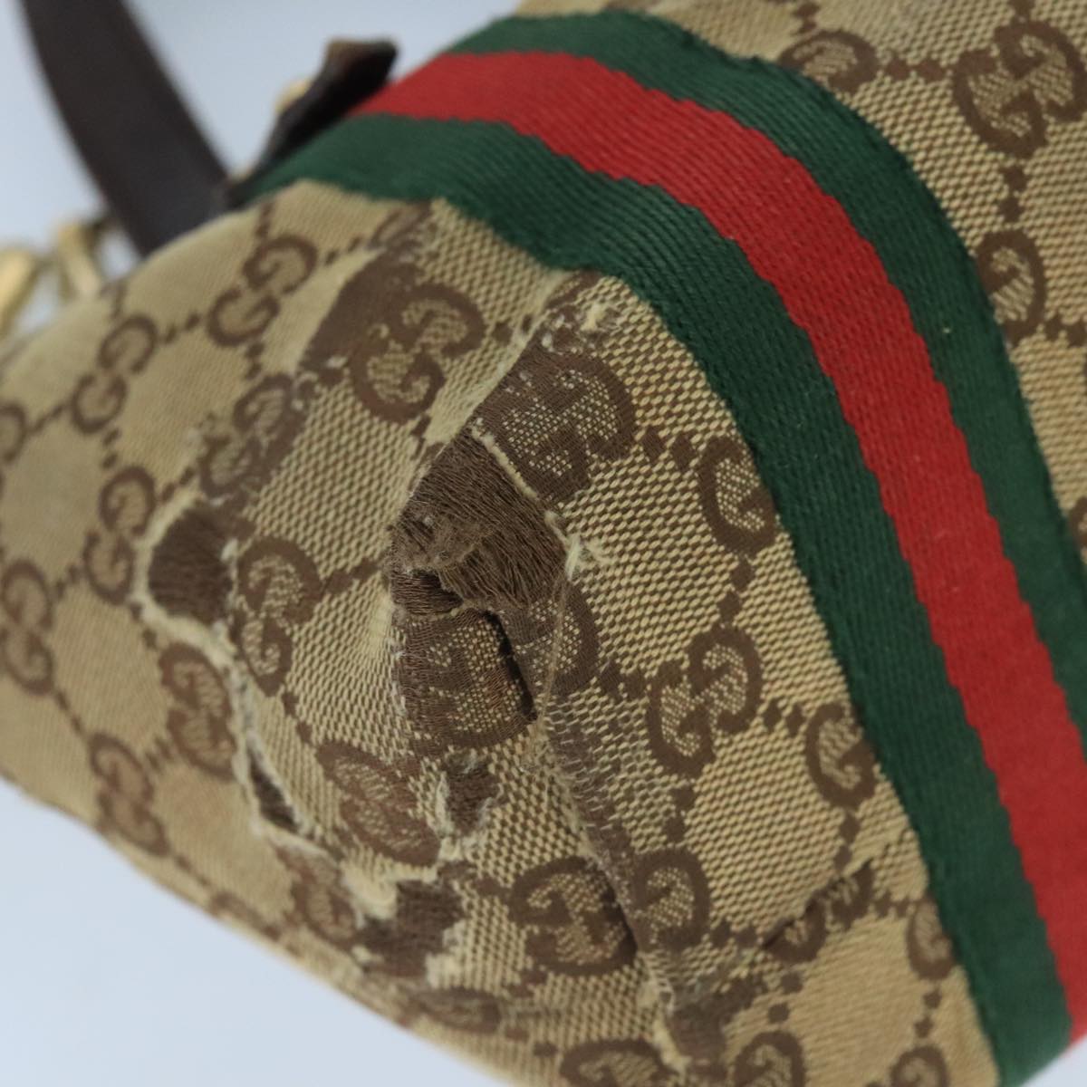 GUCCI GG Canvas Web Sherry Line Hand Bag Beige Gold Red 139261 bs19579