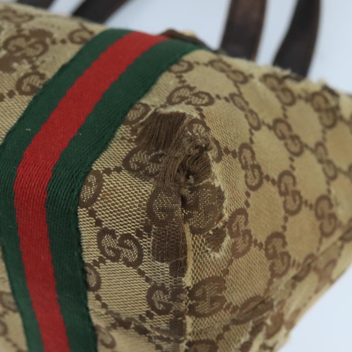 GUCCI GG Canvas Web Sherry Line Hand Bag Beige Gold Red 139261 bs19579