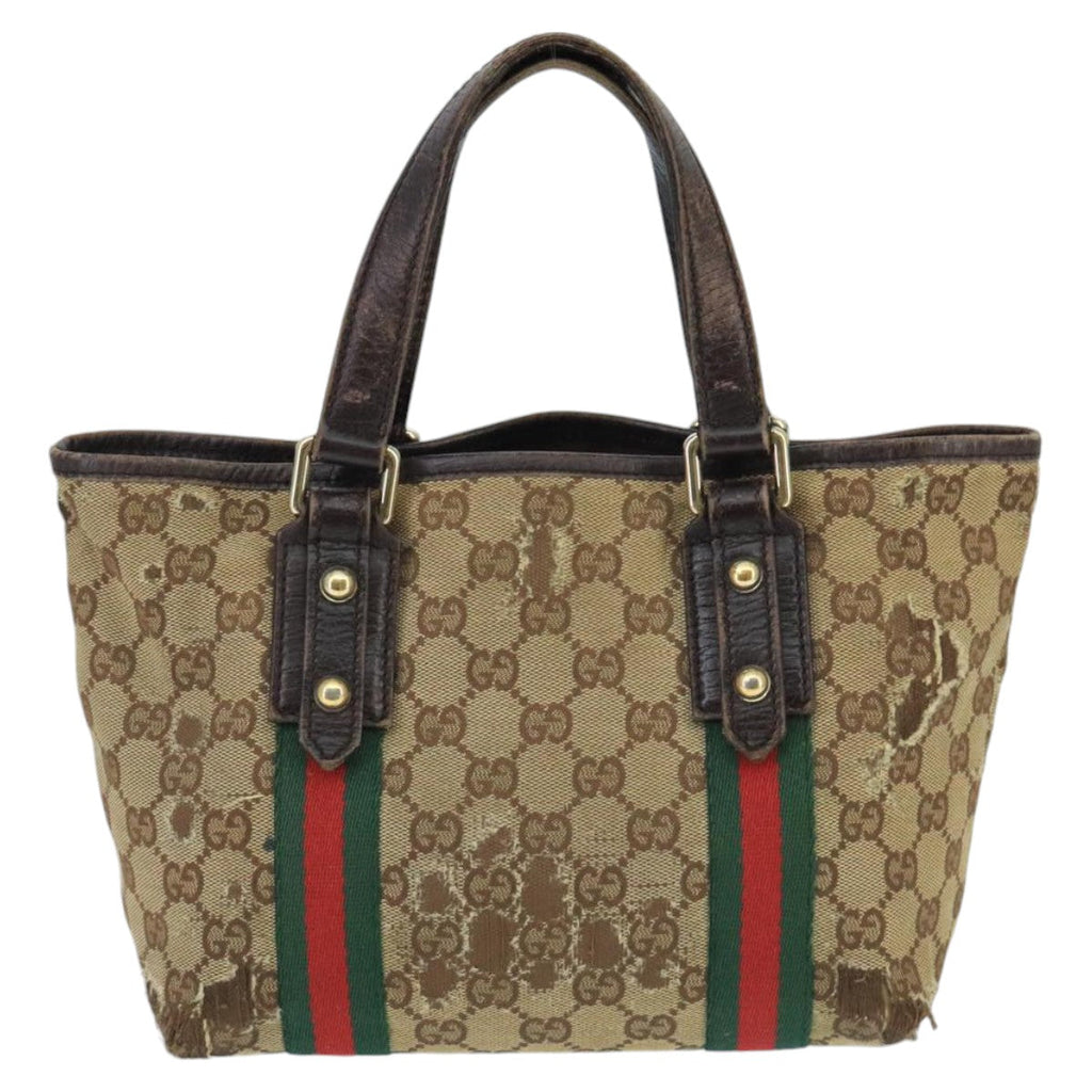 GUCCI GG Canvas Web Sherry Line Hand Bag Beige Gold Red 139261 bs19579