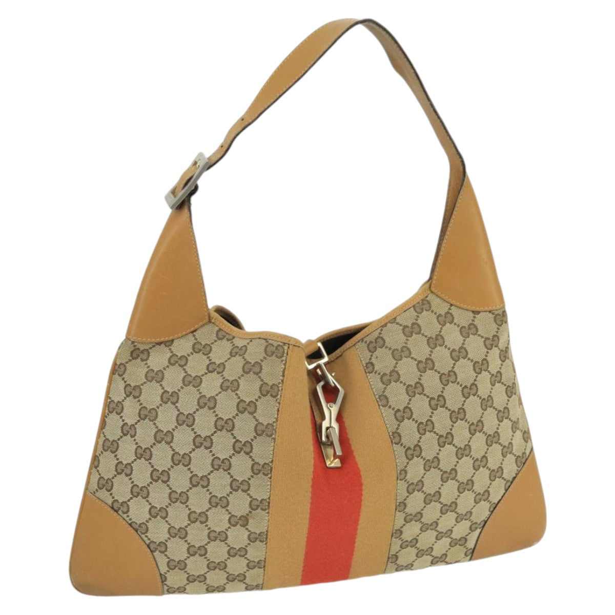 GUCCI GG Canvas Sherry Line Jackie Shoulder Bag Beige Red 001 4075 bs19585