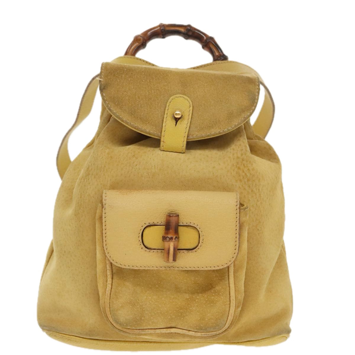GUCCI Bamboo Backpack Suede Leather Yellow Gold 003 2058 0030 bs19589