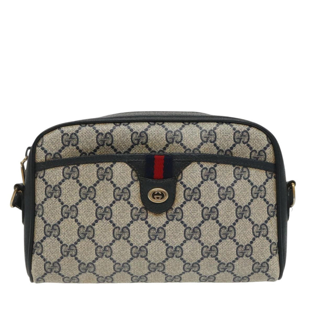 GUCCI GG Supreme Sherry Line Shoulder Bag PVC Navy Red 116 02 089 bs19638