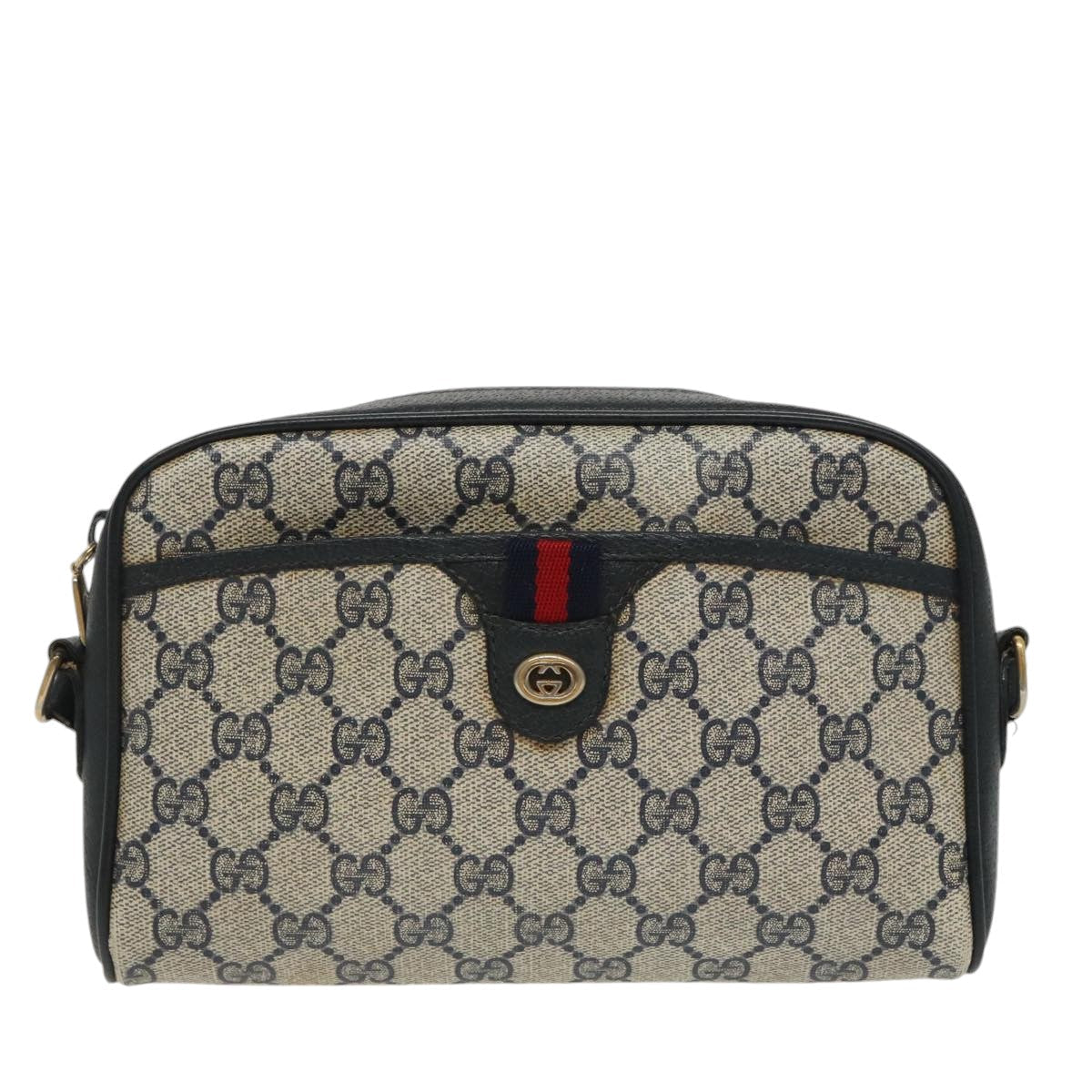 GUCCI GG Supreme Sherry Line Shoulder Bag PVC Navy Red 116 02 089 bs19638