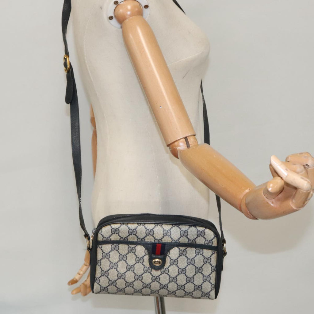 GUCCI GG Supreme Sherry Line Shoulder Bag PVC Navy Red 116 02 089 bs19638