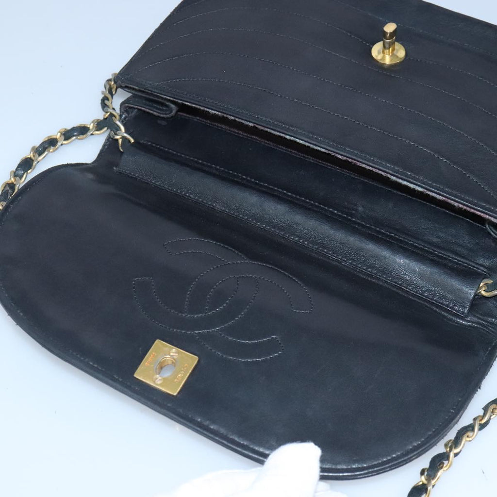 CHANEL Chain Shoulder Bag Lamb Skin Black Gold CC bs19645