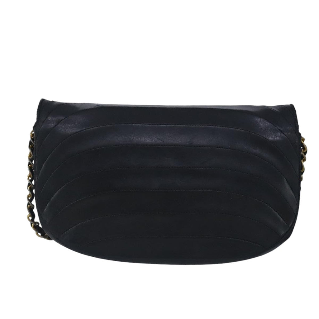 CHANEL Chain Shoulder Bag Lamb Skin Black Gold CC bs19645