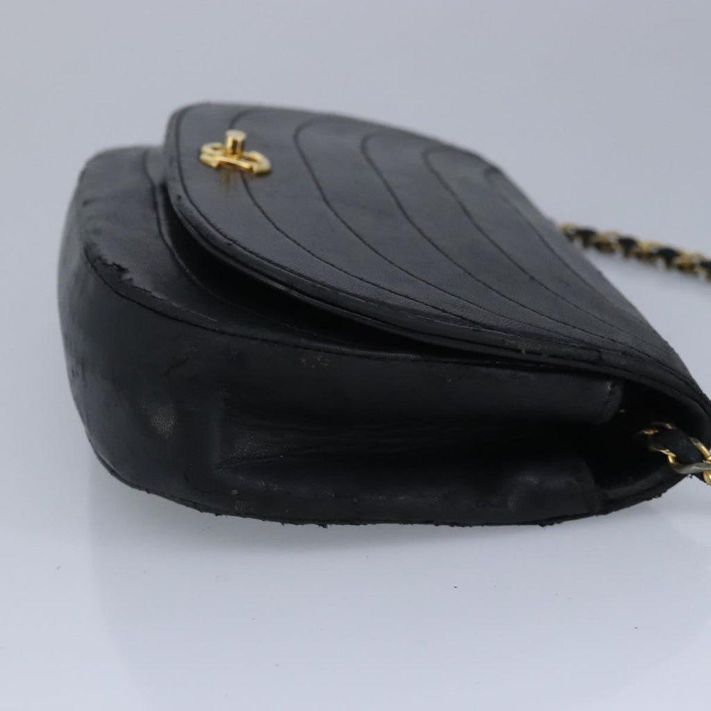 CHANEL Chain Shoulder Bag Lamb Skin Black Gold CC bs19645