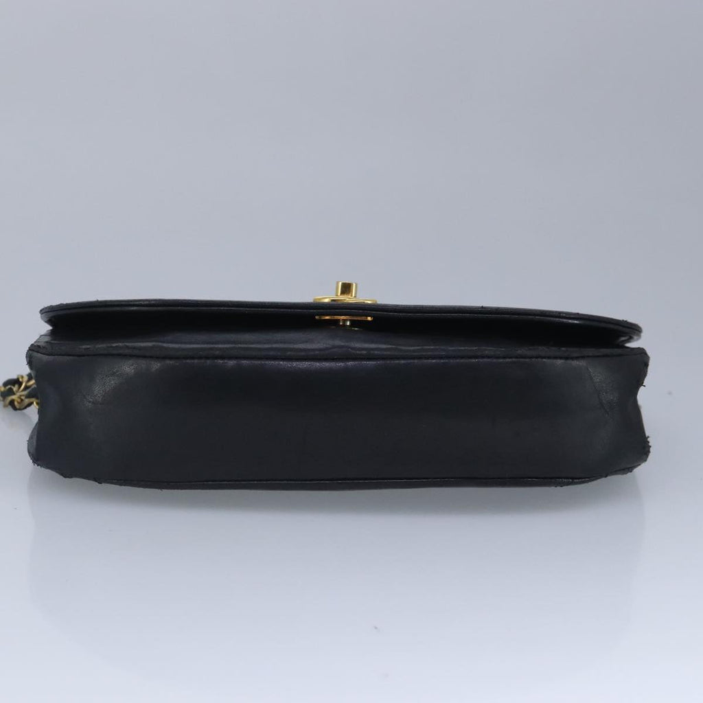 CHANEL Chain Shoulder Bag Lamb Skin Black Gold CC bs19645