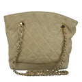 CHANEL Matelasse Chain Shoulder Bag Lamb Skin Beige Gold CC bs19648
