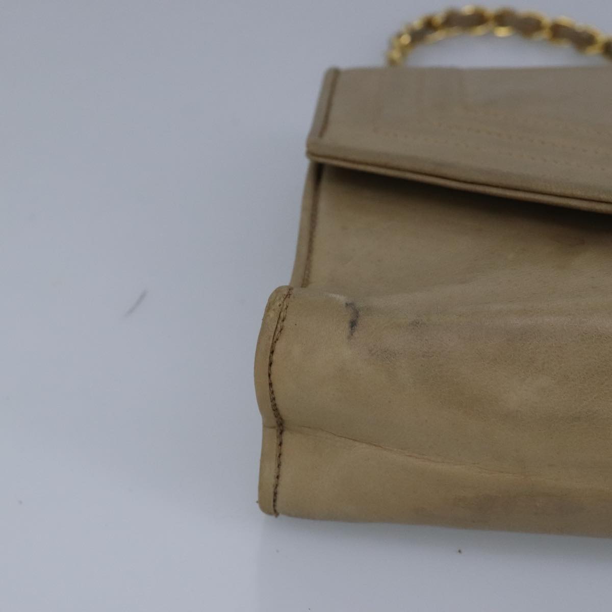 CHANEL Chain Shoulder Bag Lamb Skin Beige Gold CC bs19652