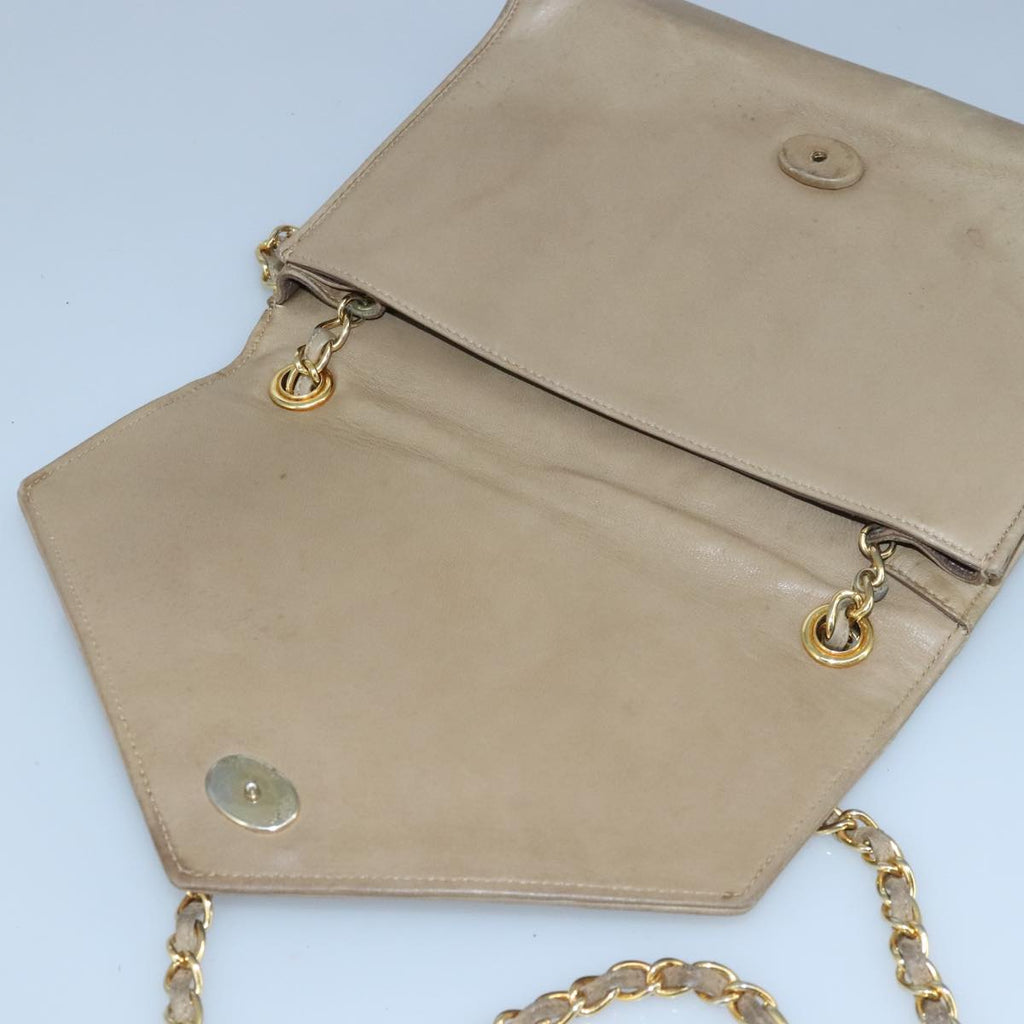CHANEL Chain Shoulder Bag Lamb Skin Beige Gold CC bs19652