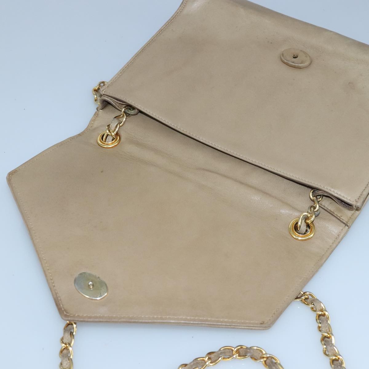CHANEL Chain Shoulder Bag Lamb Skin Beige Gold CC bs19652