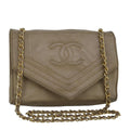 CHANEL Chain Shoulder Bag Lamb Skin Beige Gold CC bs19652