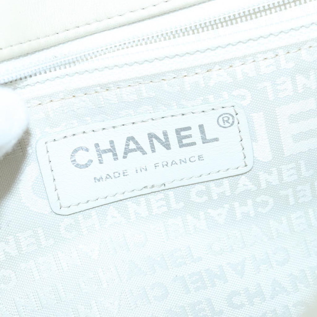 CHANEL Chain Flower Stitch Shoulder Bag Lamb Skin Beige Silver CC bs19654
