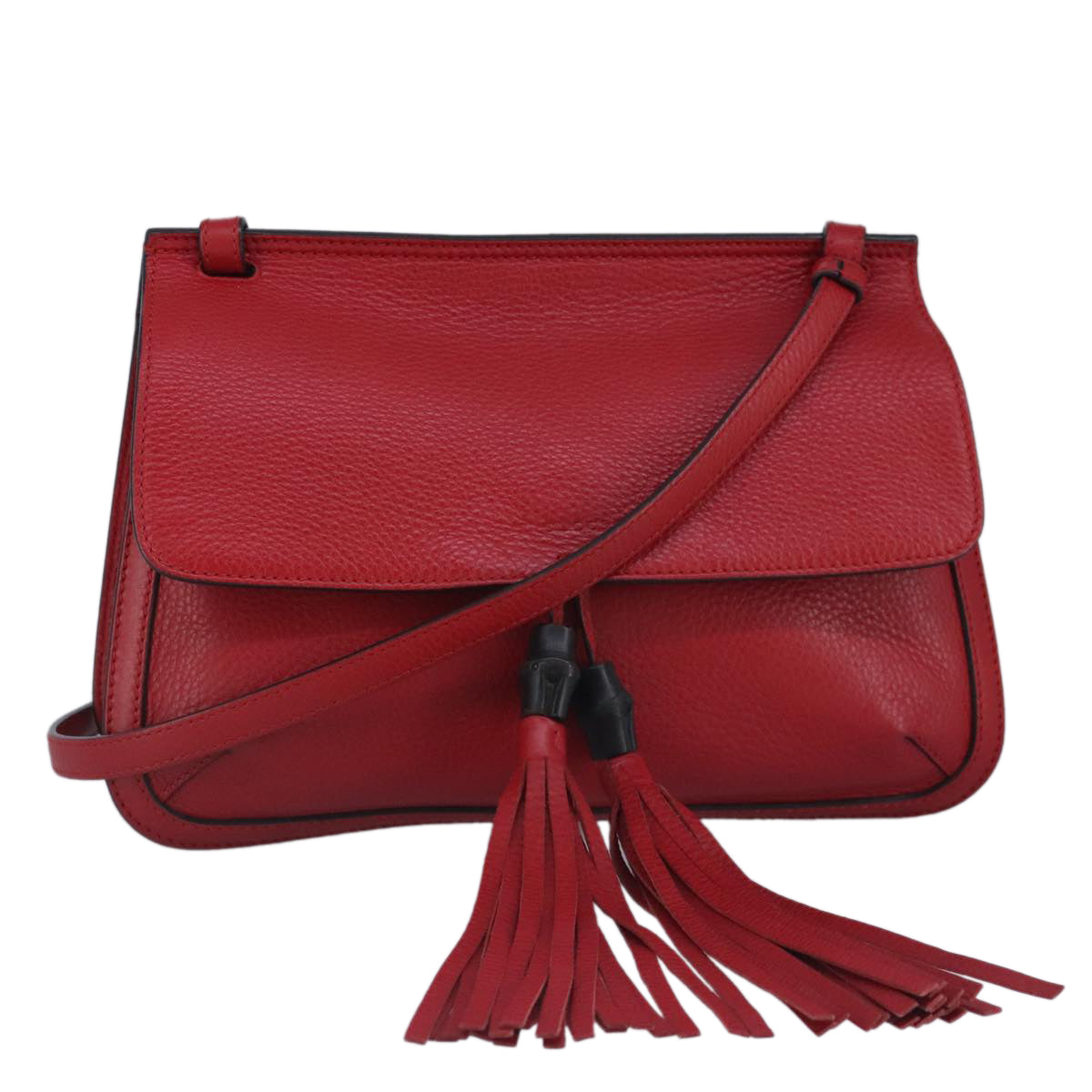 GUCCI Bamboo Daily Shoulder Bag Leather Red Silver 370826 bs19665