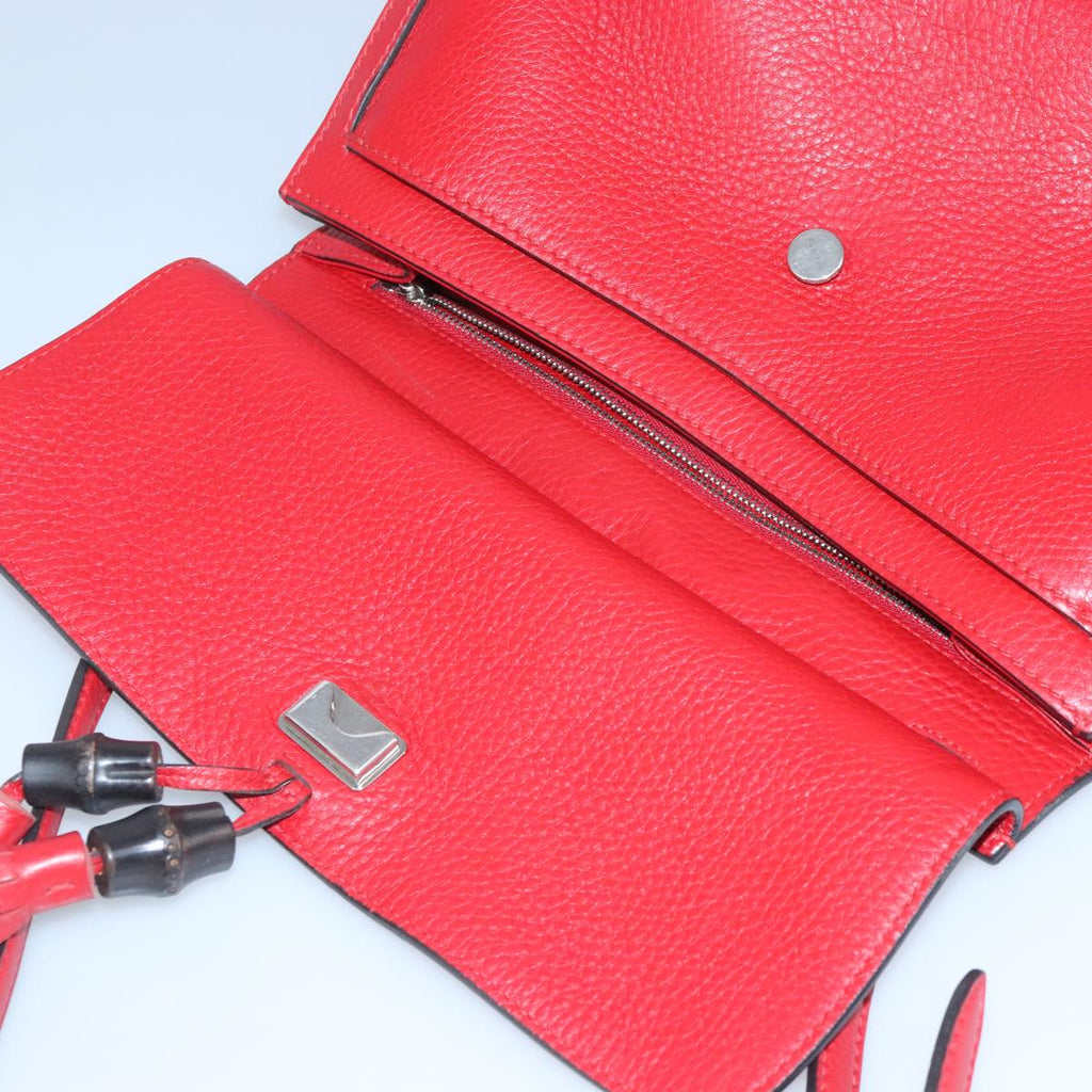 GUCCI Bamboo Daily Shoulder Bag Leather Red Silver 370826 bs19665