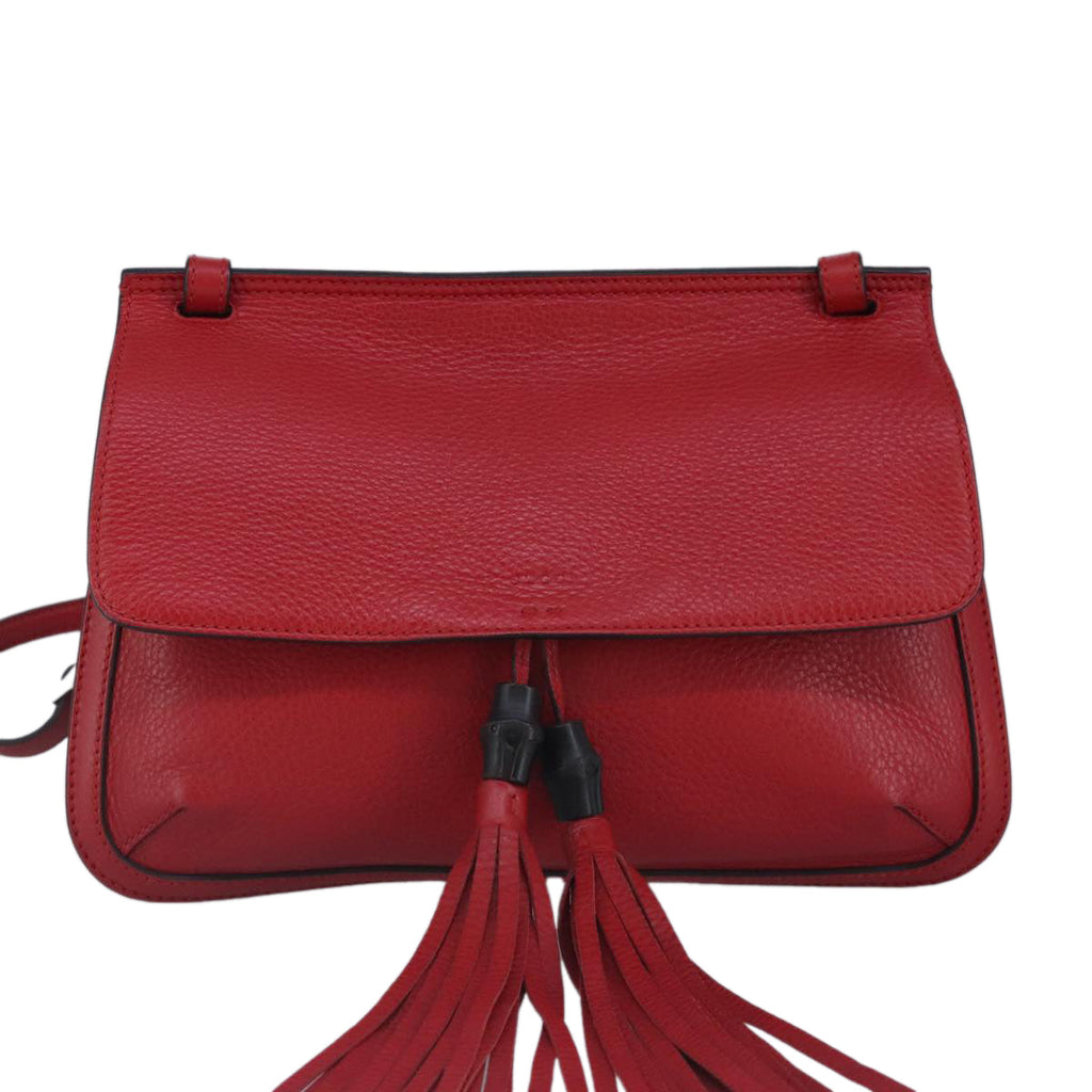 GUCCI Bamboo Daily Shoulder Bag Leather Red Silver 370826 bs19665