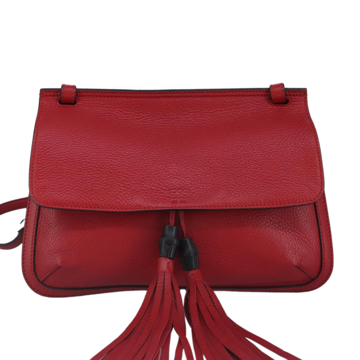 GUCCI Bamboo Daily Shoulder Bag Leather Red Silver 370826 bs19665