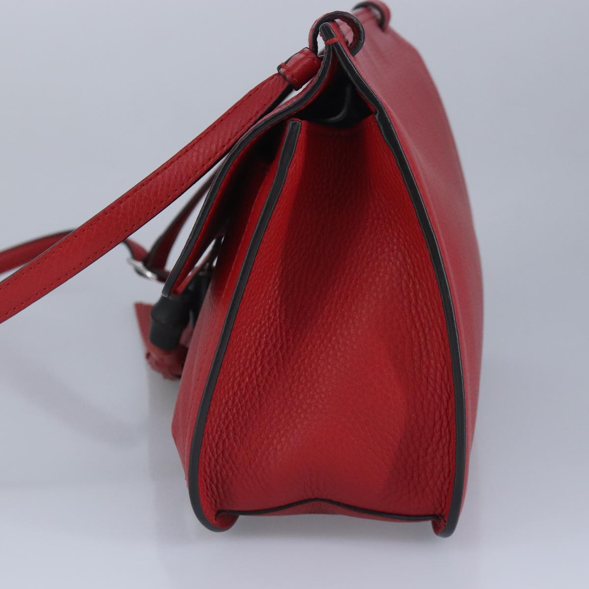 GUCCI Bamboo Daily Shoulder Bag Leather Red Silver 370826 bs19665