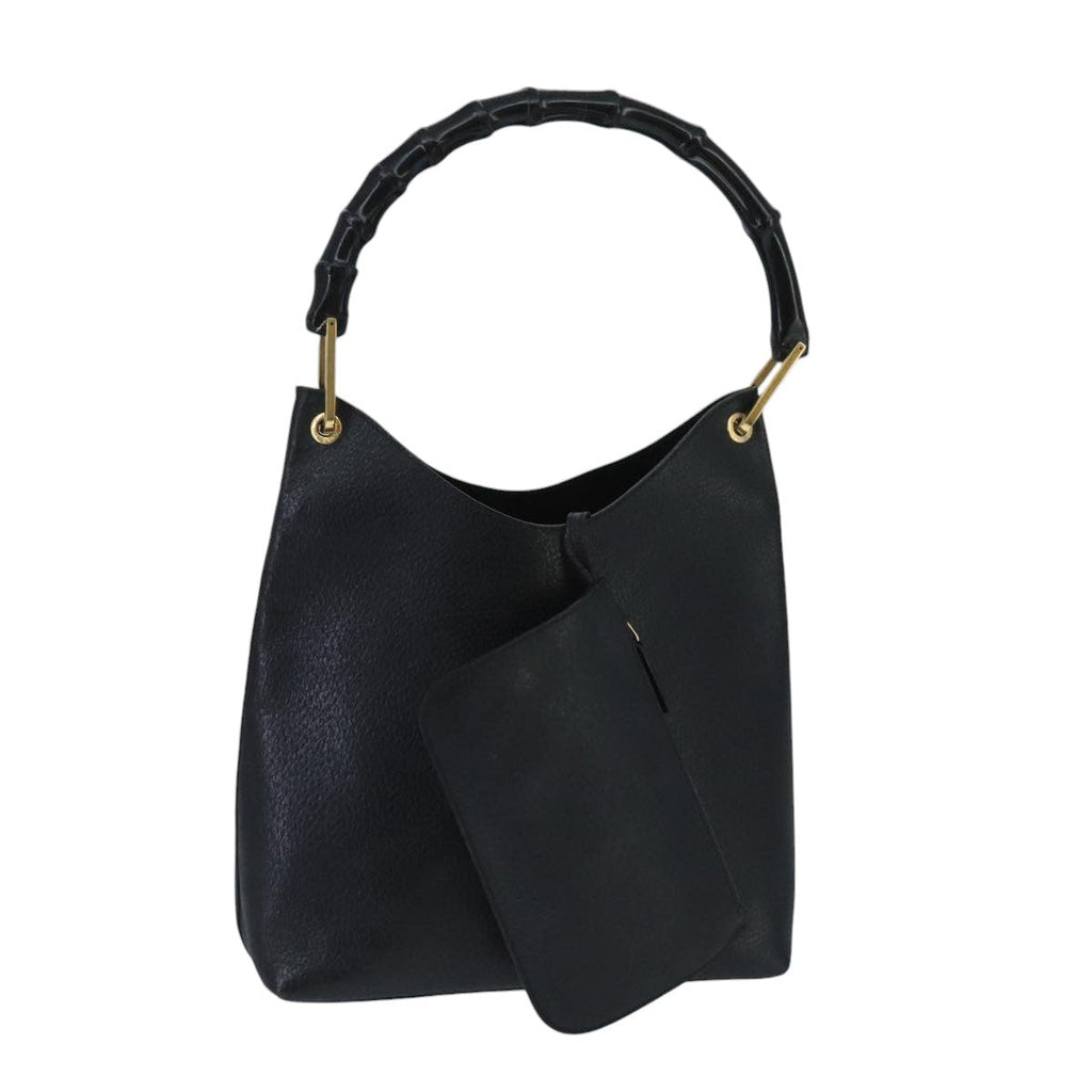 GUCCI Bamboo Shoulder Bag Leather Black Gold 001 1880 bs19671