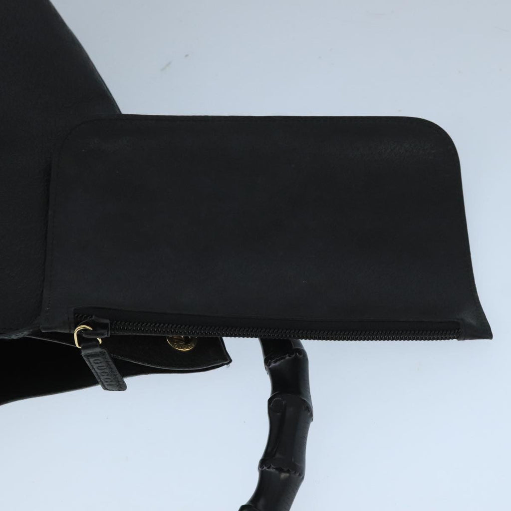 GUCCI Bamboo Shoulder Bag Leather Black Gold 001 1880 bs19671