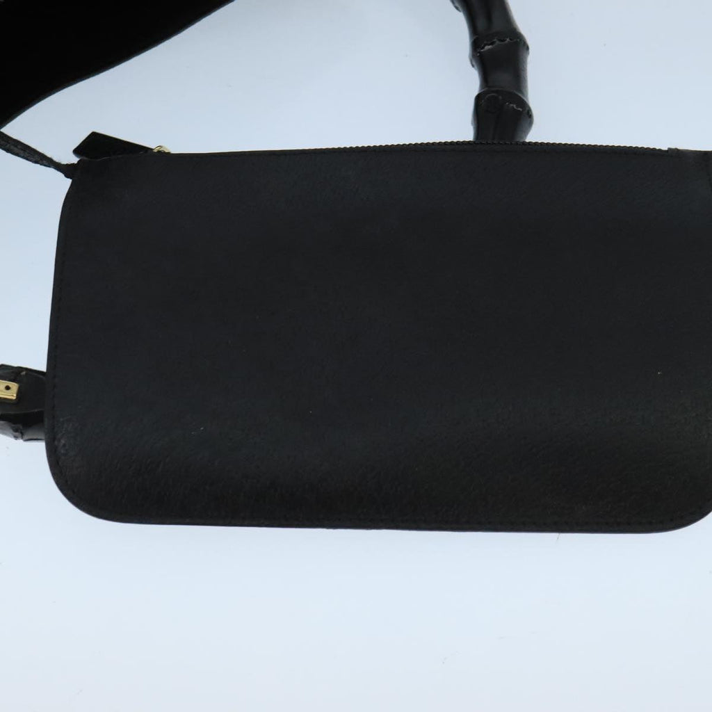 GUCCI Bamboo Shoulder Bag Leather Black Gold 001 1880 bs19671