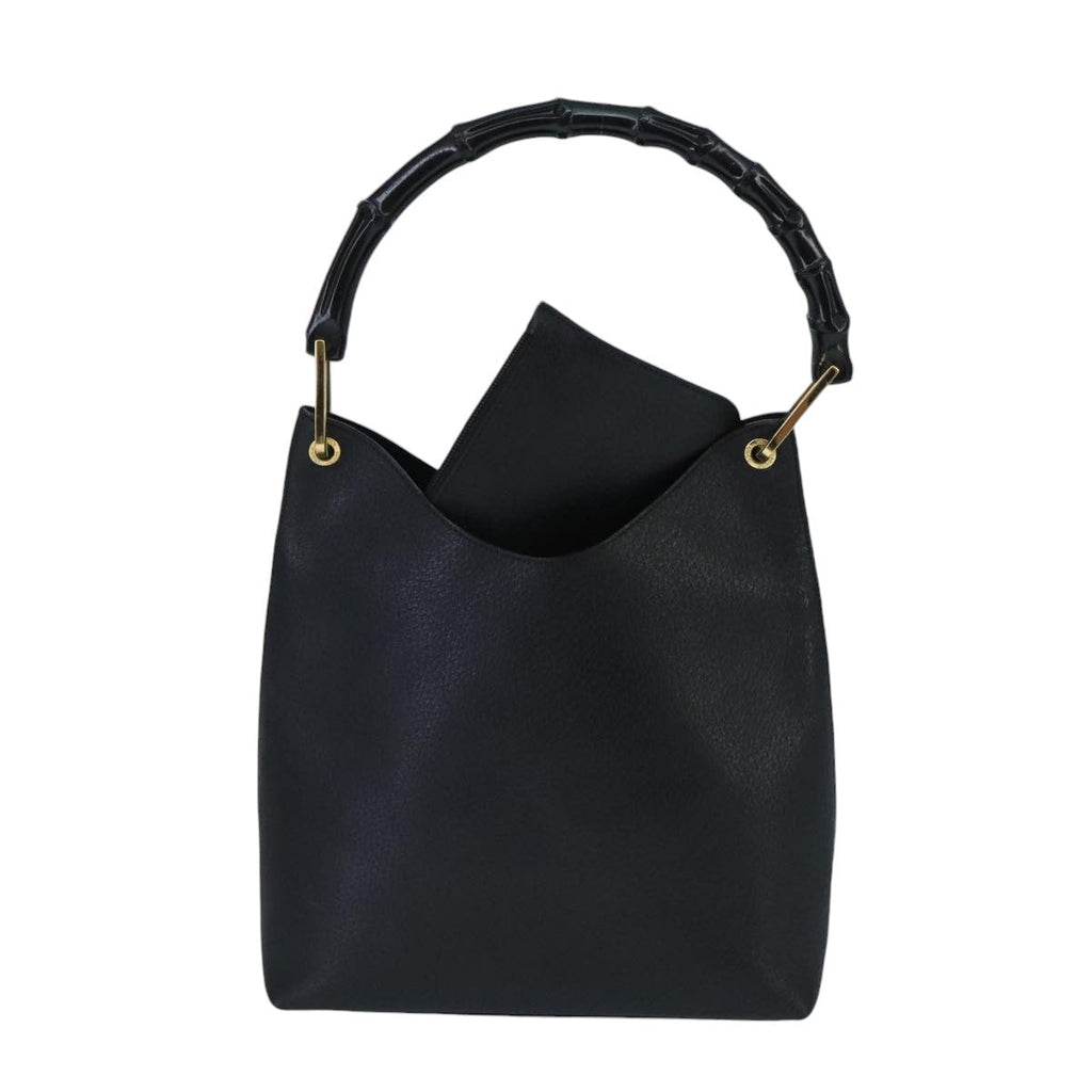 GUCCI Bamboo Shoulder Bag Leather Black Gold 001 1880 bs19671