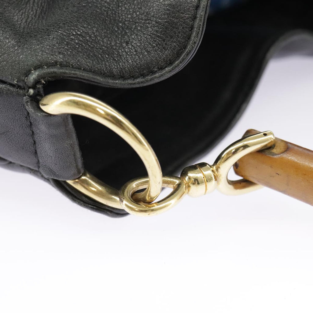 GUCCI Hand Bag Leather 2way Black Gold bs19673