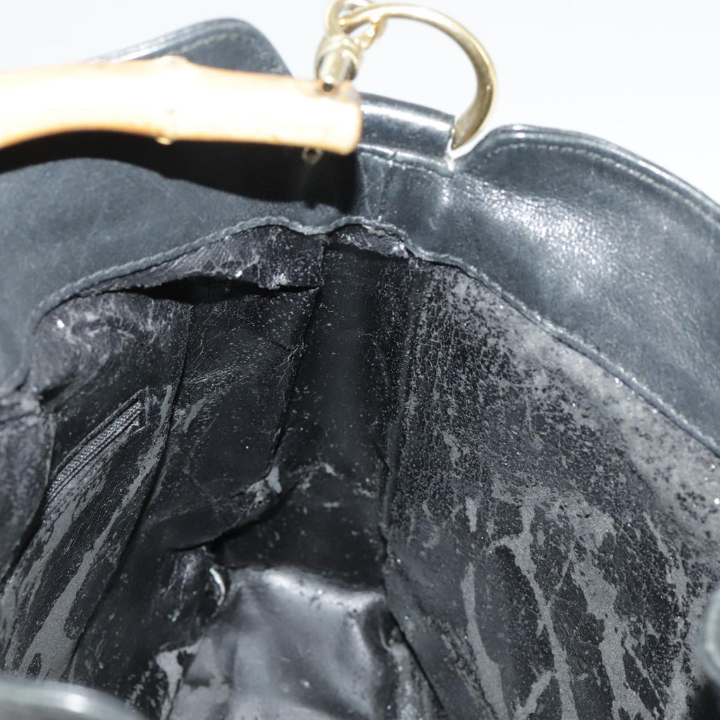 GUCCI Hand Bag Leather 2way Black Gold bs19673