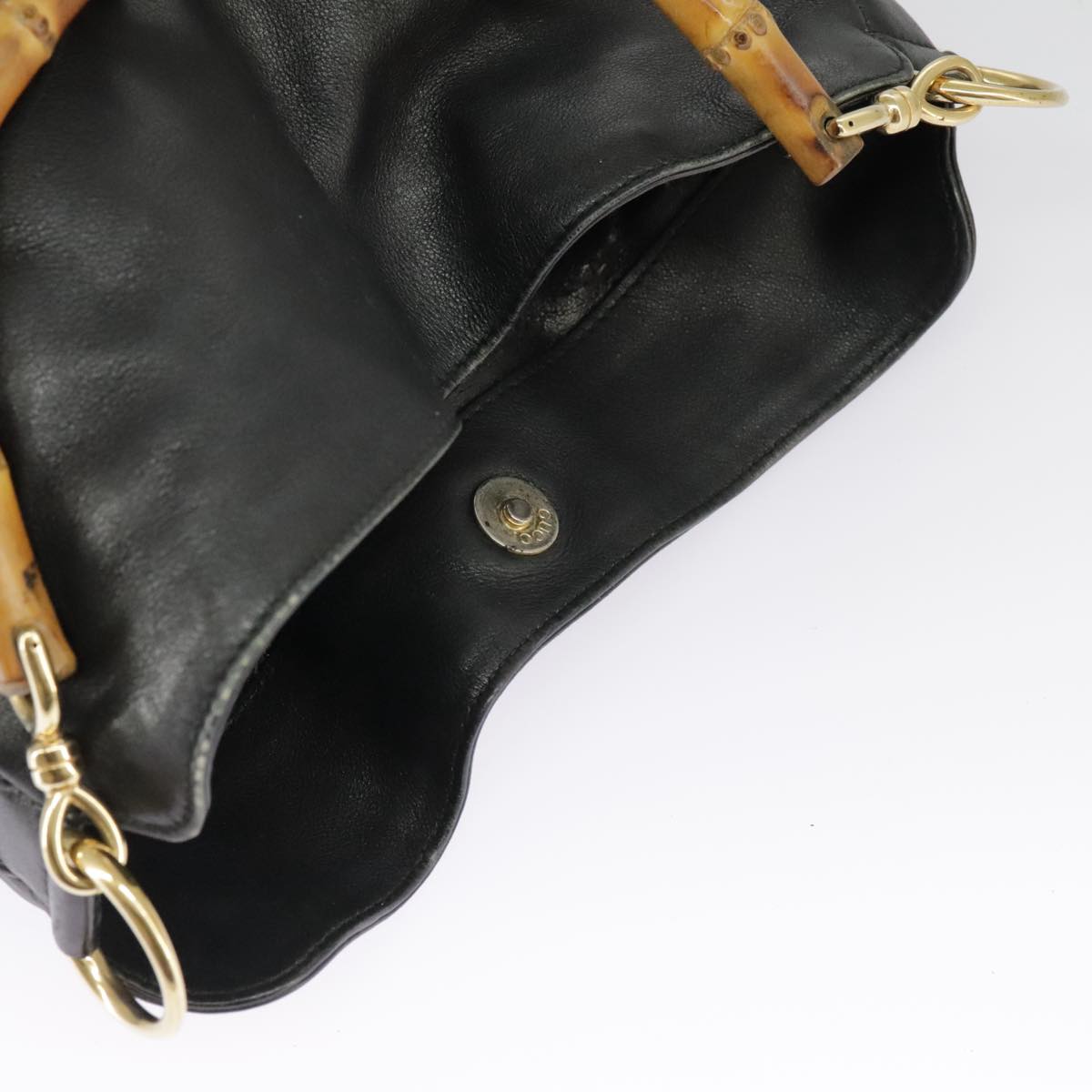 GUCCI Hand Bag Leather 2way Black Gold bs19673